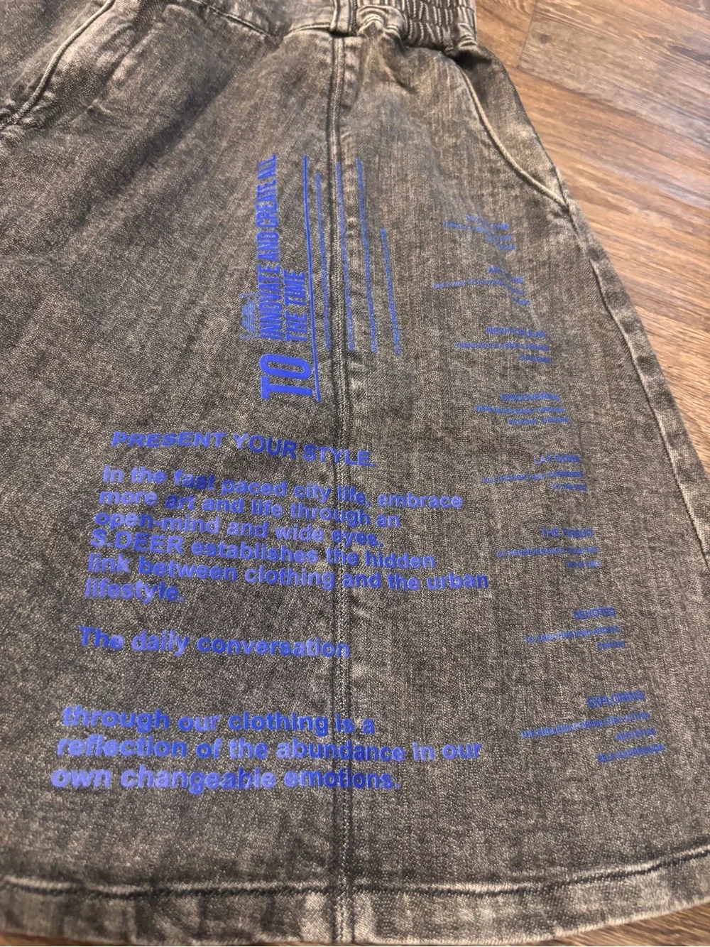S DEER Concept Acid Wash Denim Mini Skirt Gray Blue Graphic A Line Womens XL